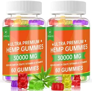 (2 Pack) Hemp Gummies for Reduction, Tranquil & Relaxation, Excess Energy Fruity Edibles Gummy, 100% Natural Large Efficiency Hemp Oil Infused Gummies 120 Gummies