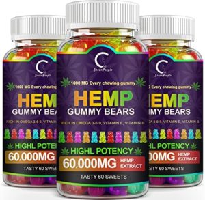 GPGP Greenpeople (3 Pack) Hemp Gummies 60,000mg Additional Energy -180ct – 100% Normal Hemp Oil Infused Gummies, Promotes Aim Relaxed, Sleep and Tranquil Temper