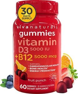 Vitamin B12 5000mcg and Vitamin D3 5000 IU Gummies, 60 Count | Delectable Fruit Punch Flavor, Vitamin D and Methyl B12 Natural vitamins for Electricity and Immune Assist