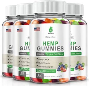 4 Pack Natural Hemp Gummies 500,000 Excess Bolster High Potency with Pure Hemp Oil Extract Vegan Edible Bear Sweet Made in US