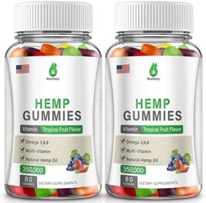 2 Pack Organic and natural Hemp Gummies Excess Improve High Potency -Ache, Sleep, Strain – with Pure Hemp Oil Extract Vegan Edible Bear Candy Produced in US